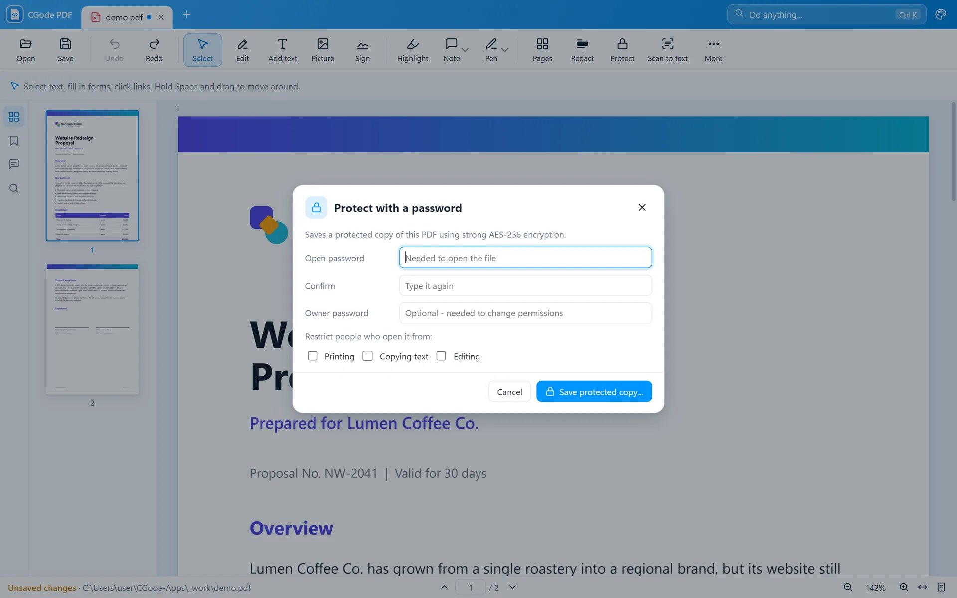 The password dialog