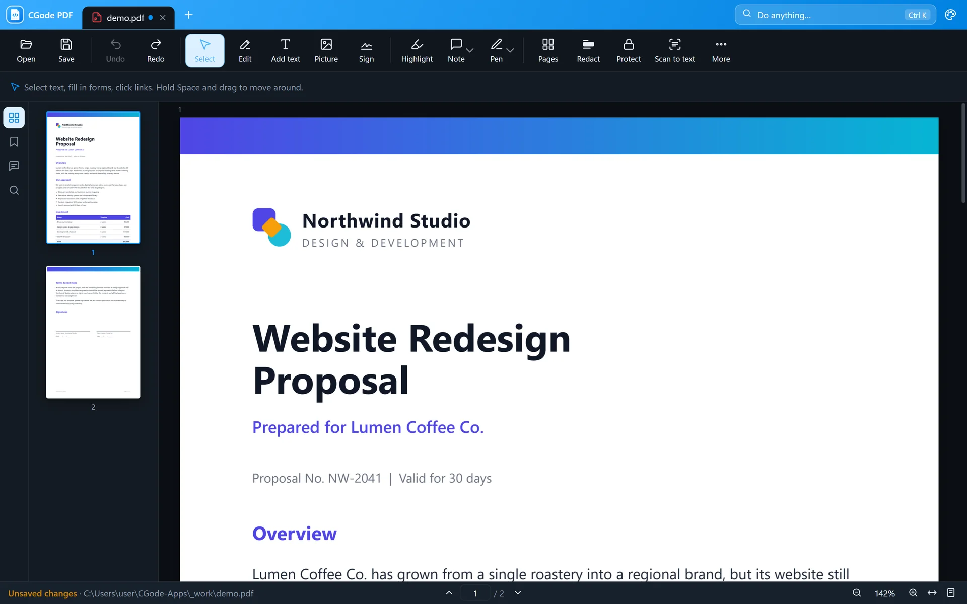 CGode PDF in dark theme