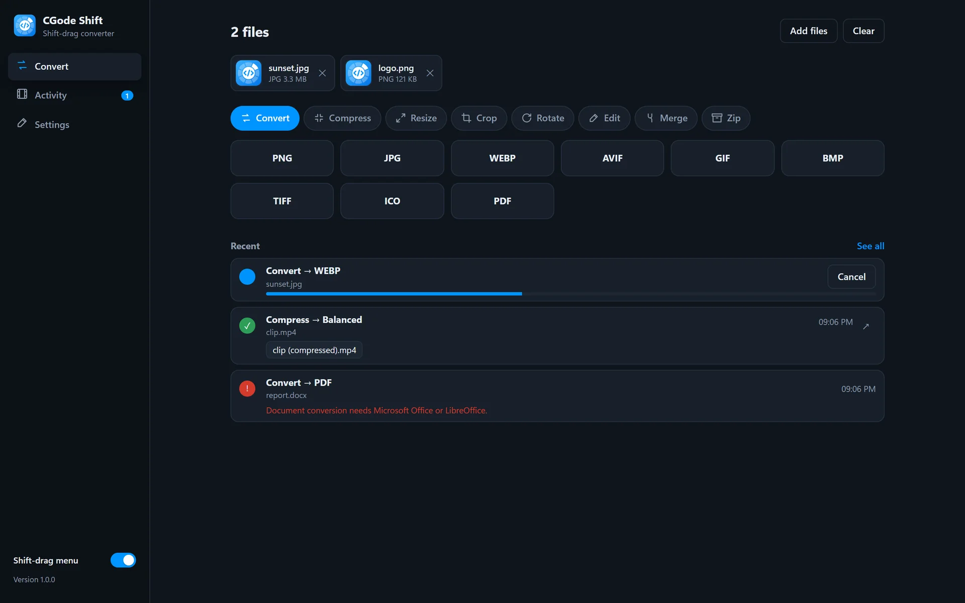 CGode Shift in dark theme